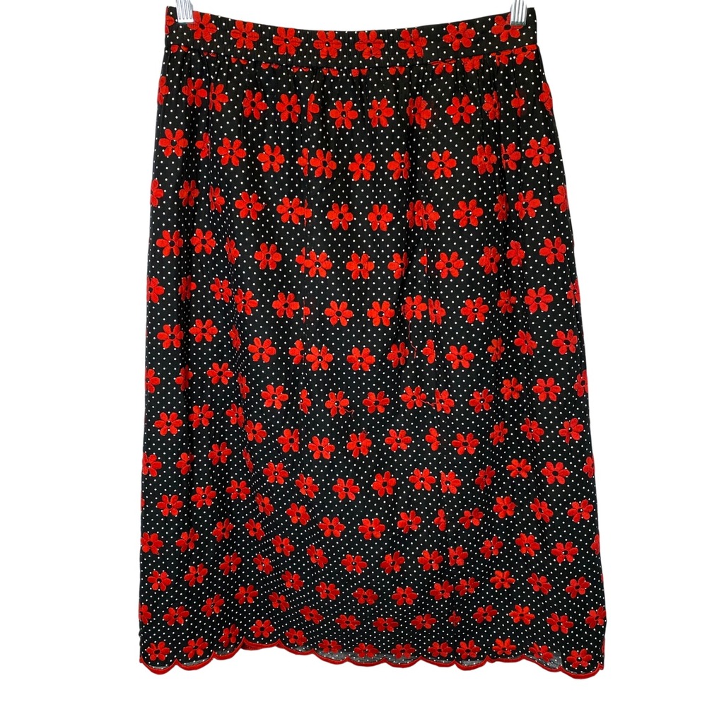 Vintage Doncaster Midi Skirt Women 10 Floral Embroidered Polka Dot‎ Retro Pinup
